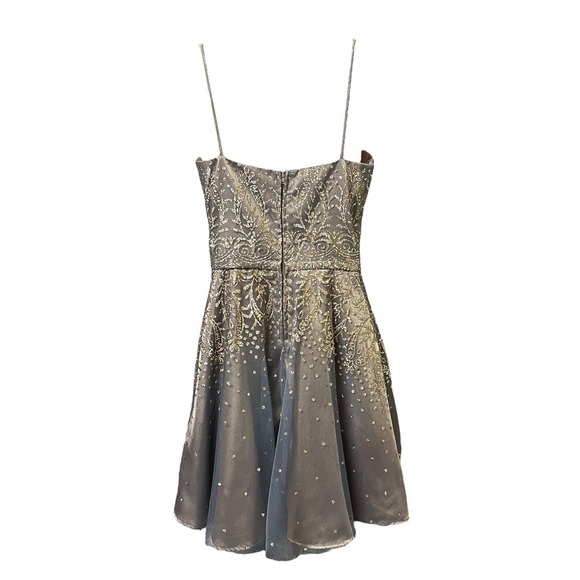 Masquerade Mini Dress‎ 7/8 Taupe Gold Glitter Sleeveless Shimmering Embellished - Picture 7 of 15
